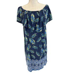 Beachlunchlounge Off-The-Shoulder Tropical Leaf Print Dress Size xL